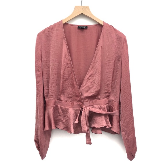 Topshop Tops - Topshop Pink Satin Wrap Blouse - Size 6
